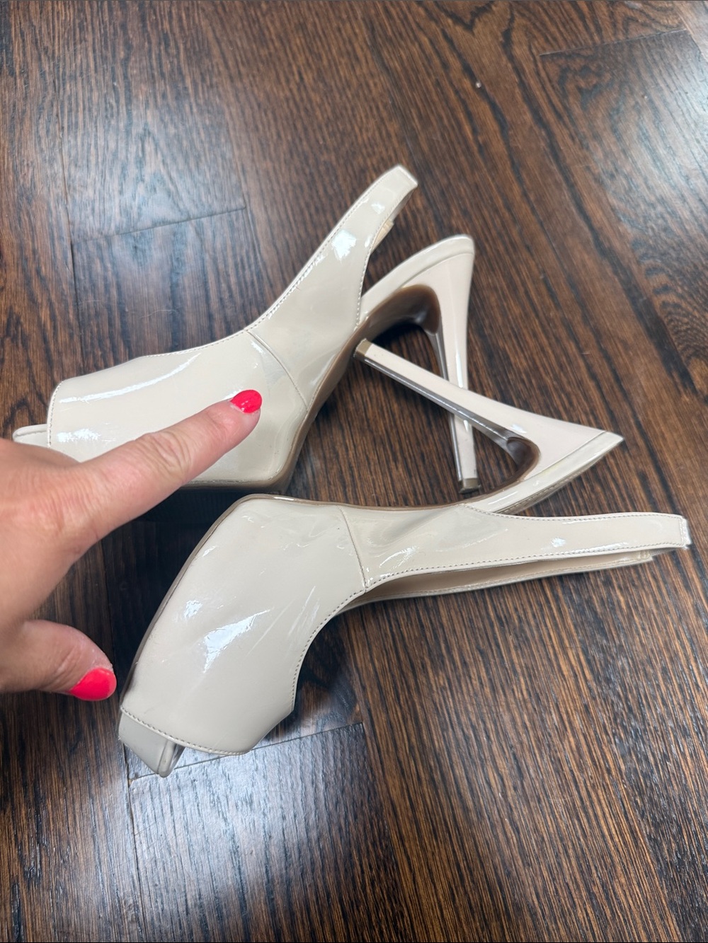 Guess Women's Nude Peep Toe Faux Patent Leather Stiletto Heels Pumps Size 7.5 - Picture 5 of 6